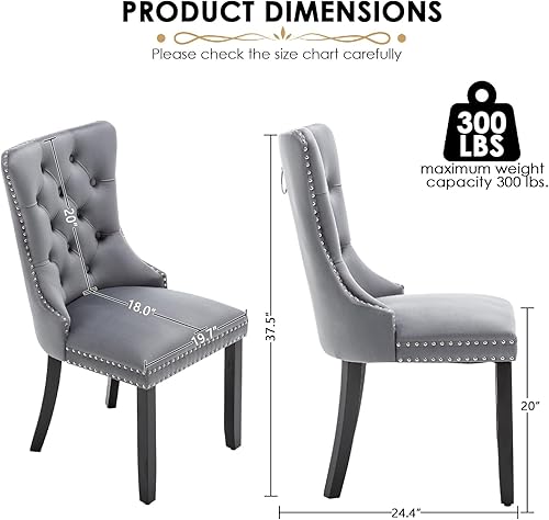 Miniatura 89 de Kiztir Juego de 2 sillas de comedor de terciopelo, sillas de comedor tapizadas con ribete de anillo y respaldo con botón, silla de comedor copetuda