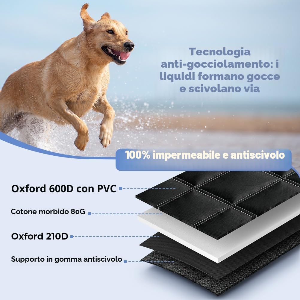 KYG Copertura per cani per sedile posteriore dell'auto 4 in 1, sedile posteriore con protezione laterale, 100% impermeabile, antigraffio e antiscivolo, per auto, camion e SUV, 135 x 147 cm, nero