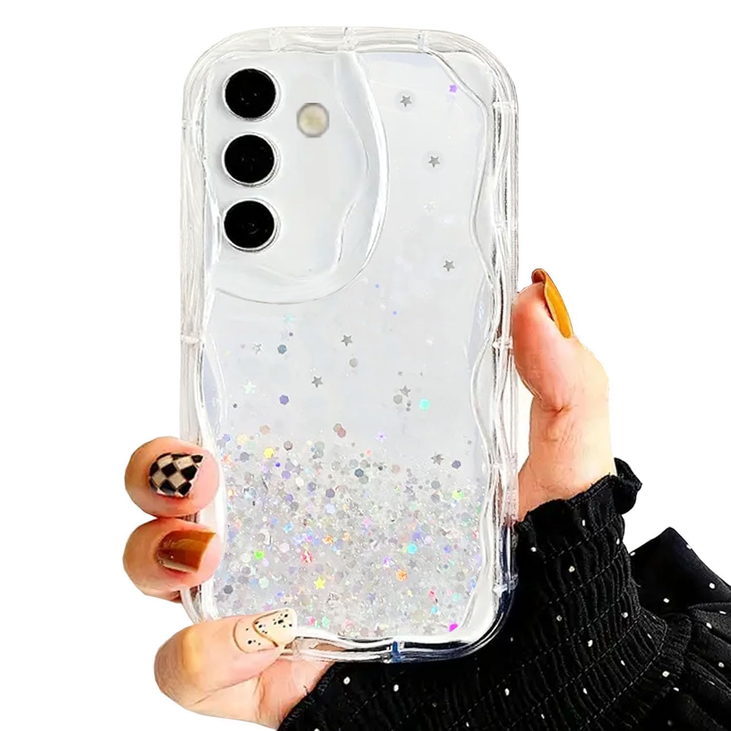 KC Back Cover for Samsung Galaxy A55 5G, Dry Fixed Non Moving Glitter Curly Wave Shape Shockproof Bumper Soft Silicone Case with Camera Protection (Transparent) (B0D147RGVW) Amazon Price History, Amazon Price Tracker