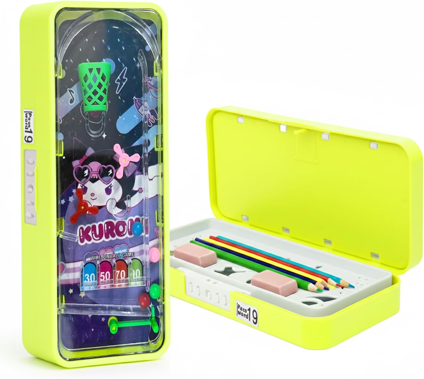Password Lock Gaming Pencil Box for Kids | Durable Plastic Multi-Compartment Stationery Organizer with Stencil Tray | Secure Lock Box for Boys & Girls (Neon)