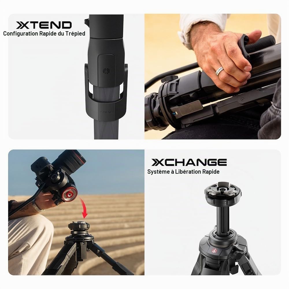 Manfrotto 500X Rotule Vidéo Fluide et Trépied Hybride One, Kit Photo & Vidéo, Carbone, Charge5 kg, Colonne à Niveau, Colonne Horizontale 90°, Système Quick Release, Appareils Photo Reflex & Hybrides
