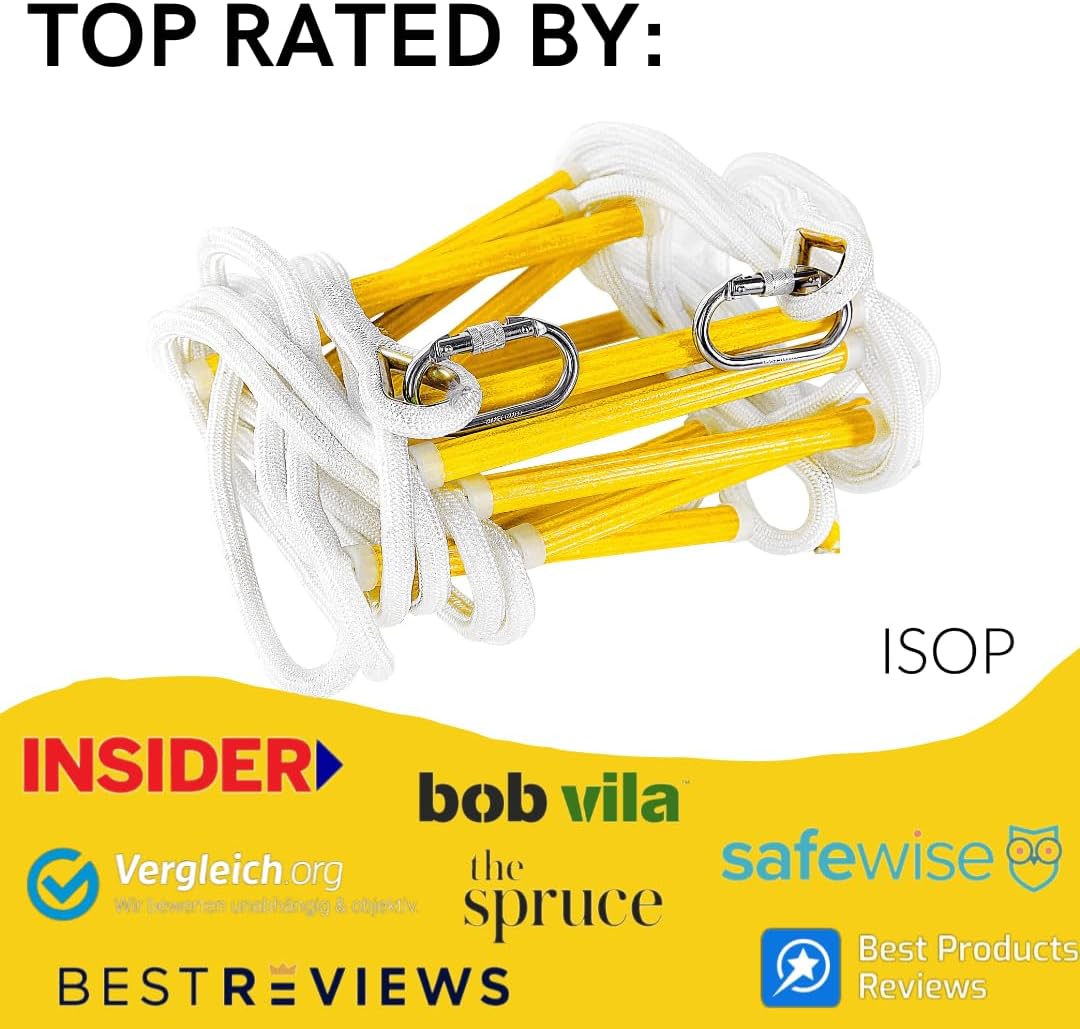 ISOP Fire Ladder 2 Story Window 13ft (4m) with Window Hooks and Emergency Escape Bag for Pets up to 100 Pounds - Rope 50ft Included