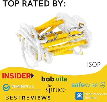 Rope Ladder Fire Escape 8ft | Emergency Extension Ladder | Weather Resistant with Spring Hooks | Fast to Deploy & Easy to Use - Compact & Lightweight - Weight Capacity up to 2000 lb (8ft)