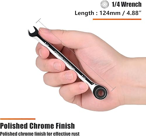 Miniatura 113 de Egofine Llave combinada de trinquete de 7/16 pulgadas SAE, llave de engranajes de grado industrial con diseño de 12 puntos, trinquete de 72 dientes