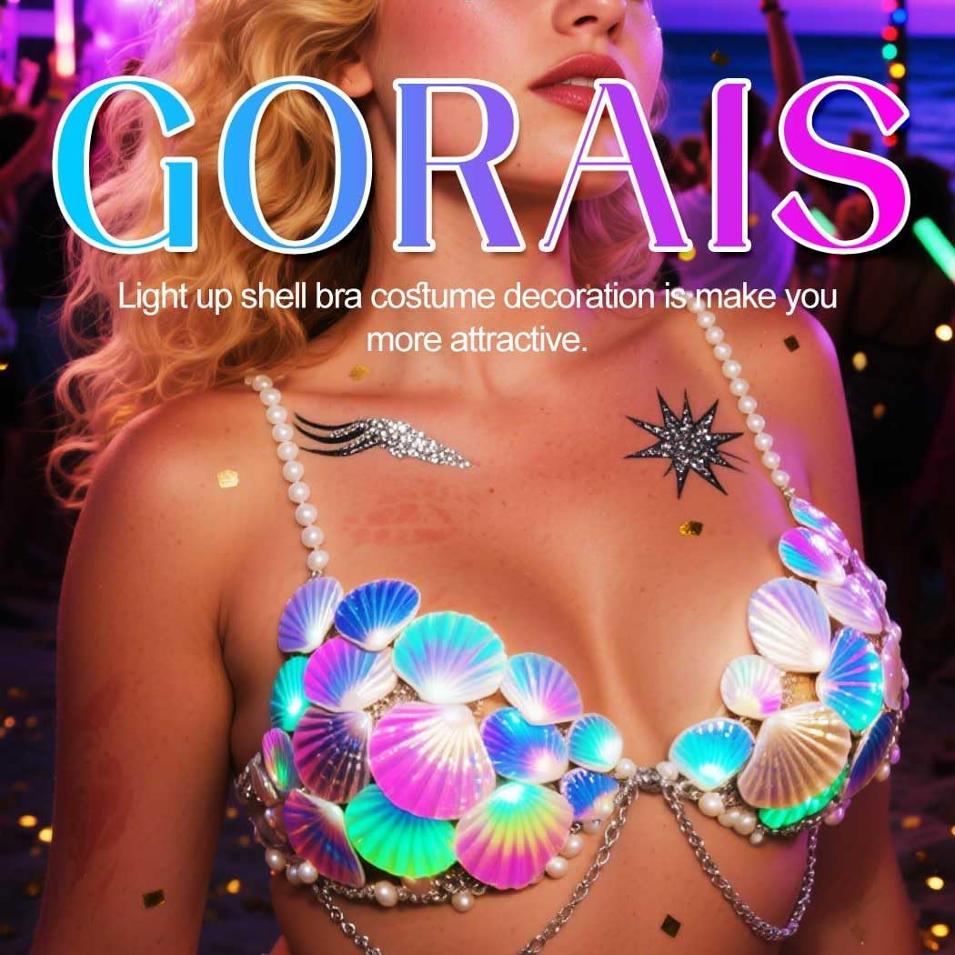GORAIS Mermaid Shell Bra Top Light Up Beach Costume Tops for Women