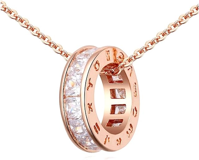 Crystalline Azuria Women Girls 18ct White or Rose Gold Plated Zirconia Crystals Zodiac Signs Circle Pendant Necklace 17.7 inches