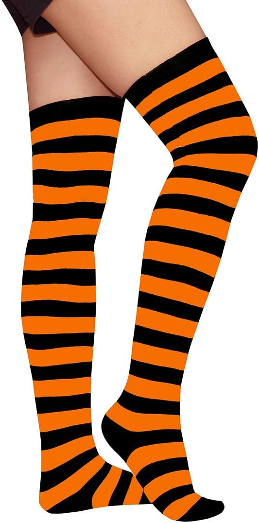 orange and pink striped tights