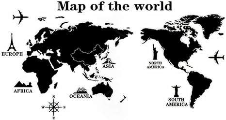 Amazon ロキリフ ウォールステッカー 世界地図 名所 仕上 1 X 60 シール アルファベット モノクロタイポグラフィ インテリア ステッカー 壁紙 リビング 窓 冷蔵庫 ポスター ステッカー 壁シール 黒 ウォールステッカー オンライン通販