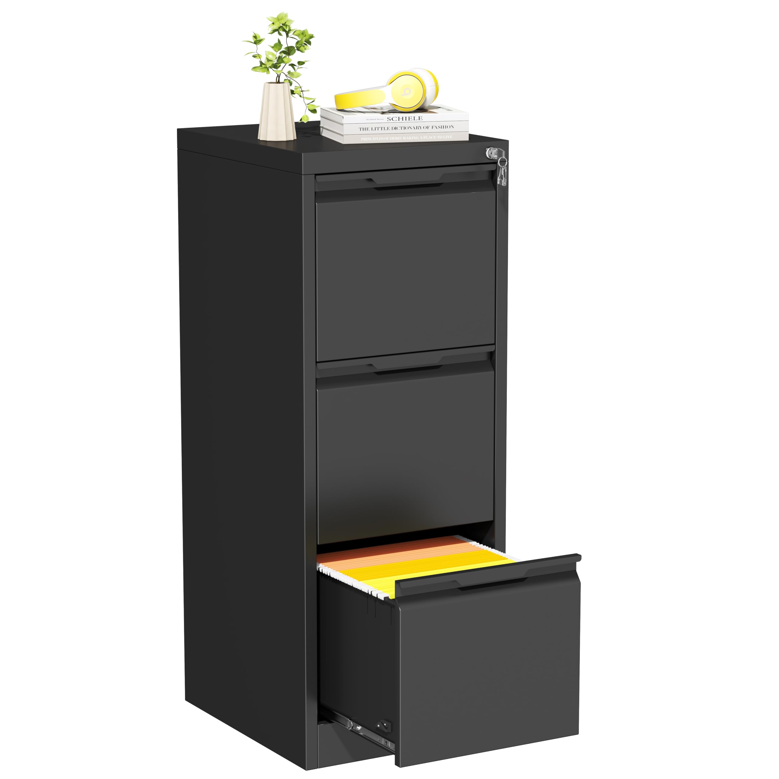 Bestoo 3 Drawer File Cabinet with Lock, Filing Cabinets, Metal Vertical Filing Cabinets for Home Office, File Storage Cabinet for Letter/Legal/A4/F4