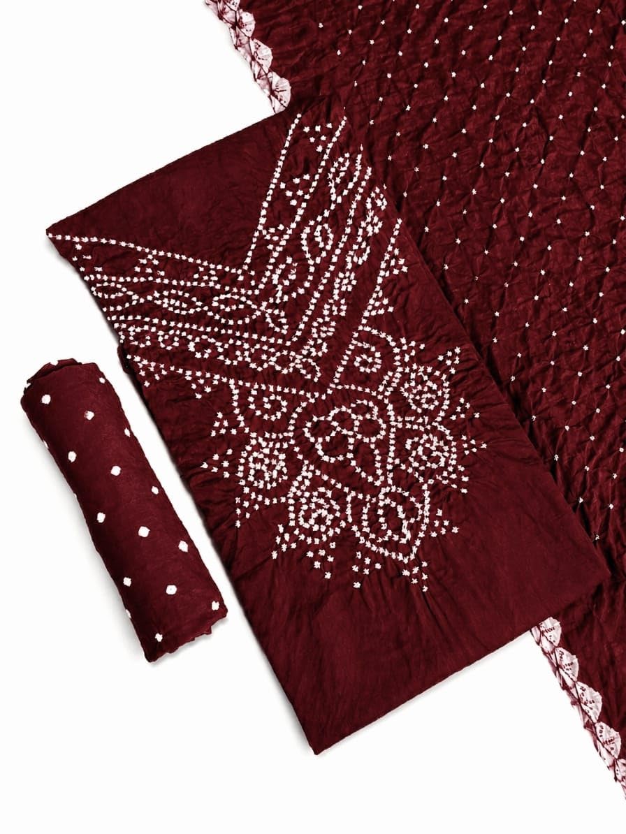 Women Pure Cotton Bandhani Unstitched Suit Set with Dupatta | Traditional Bandhej Salwar Suit Dress Material for Women | Ethnic Printed Kurta Fabric Set for Festive Casual and Daily Wear-picture-23