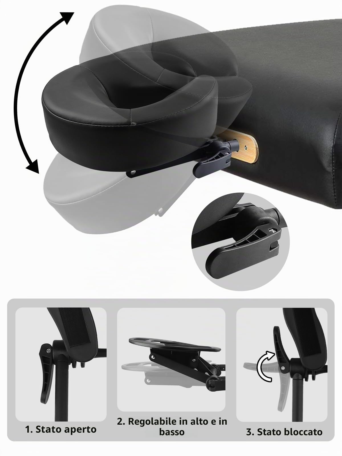 EBANKU Lettino da massaggio con cuscino, poggiatesta universale regolabile e supporto per cuscino viso, comfort beauty spa poggiatesta