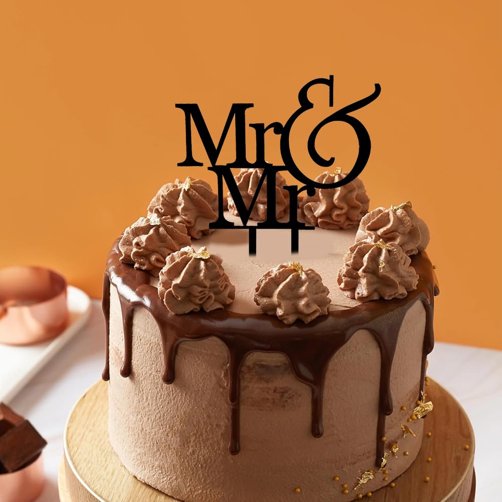 Cake Topper Mr & Mr In Acrilico Nero Per Matrimonio, 16x13,5 Cm