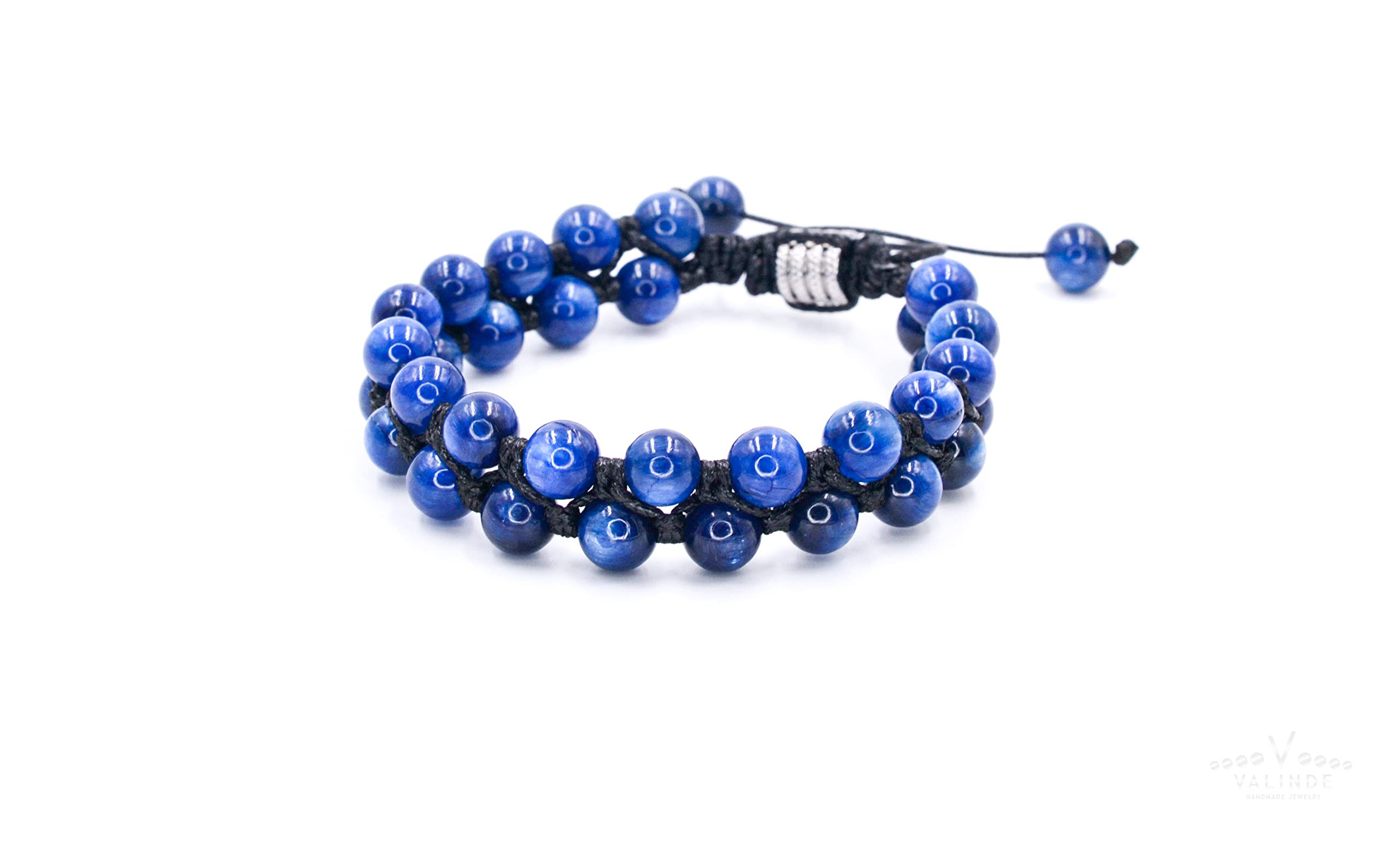Herren Edelstein Armband | KYANIT | Doppel Armband für Männer mit Edelsteinen | Makramee Naturstein Bracelet | Geschenk für Mann | Handgemacht