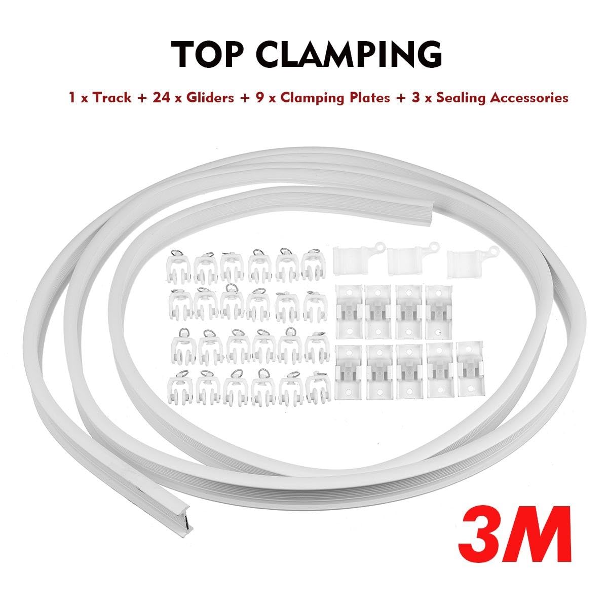 Gebogene Vorhangschiene,Gardinenschiene Zubehör 1m / 2m 3.0M 4m 5m 6m Flexibler Deckenvorhangspur biegbare Fensterstangenschiene gerade Kurve Vorhang Zubehör Kit Wohnkultur(3.0M Side Clamping)