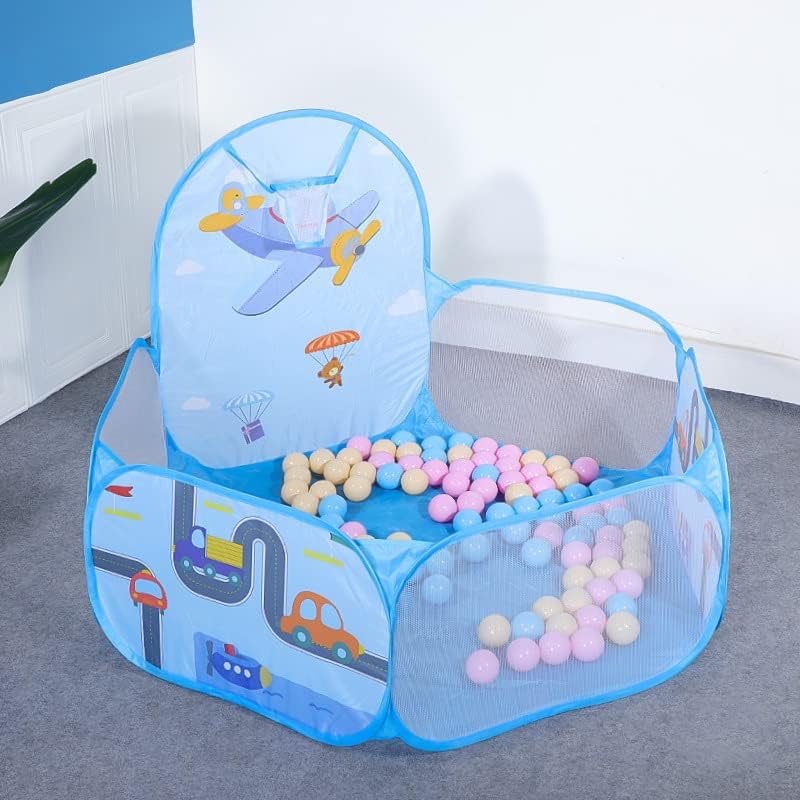 Image of BabyGo Kids Aeroplane Basketball Ball Pool for Kids, Play Tent House for 2+ Year Old Girls and Boys, Ball Pit for Kid, Spacious, Lightweight, Portable & Easy to Set Up, (Blue) (30 Balls)
