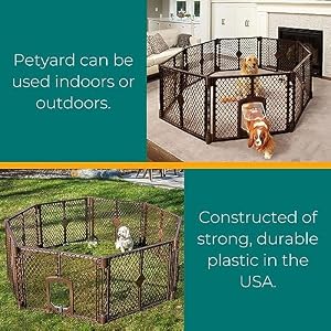 North States MyPet Petyard Passage: 6.5 Ft. Wide Customizable Folding Dog Playpen Indoor/Outdoor. Made in USA. 8-panel Puppy Playpen, Lockable Pet Door. Freestanding Play Pen Dog Gate 26" Tall, Brown