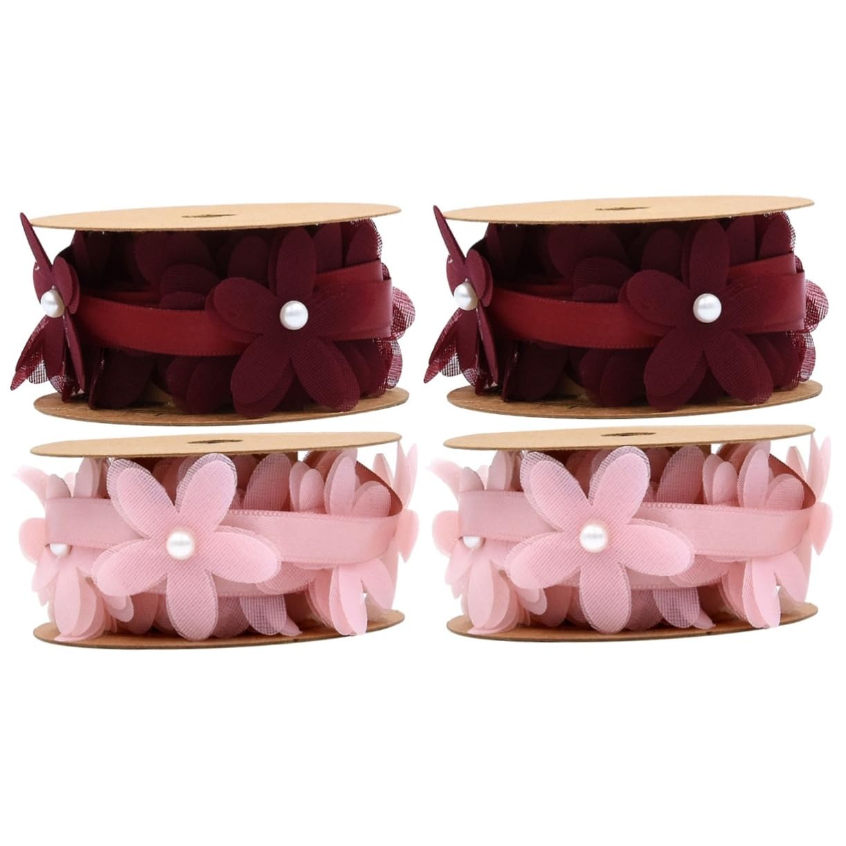 Abaodam 4rollen Kreatives Blumen Spitzenband Stoffband Für Hochzeiten -projekte Und Erhältlich Rosa Und Weinrot Für Dekoration Und Basteln