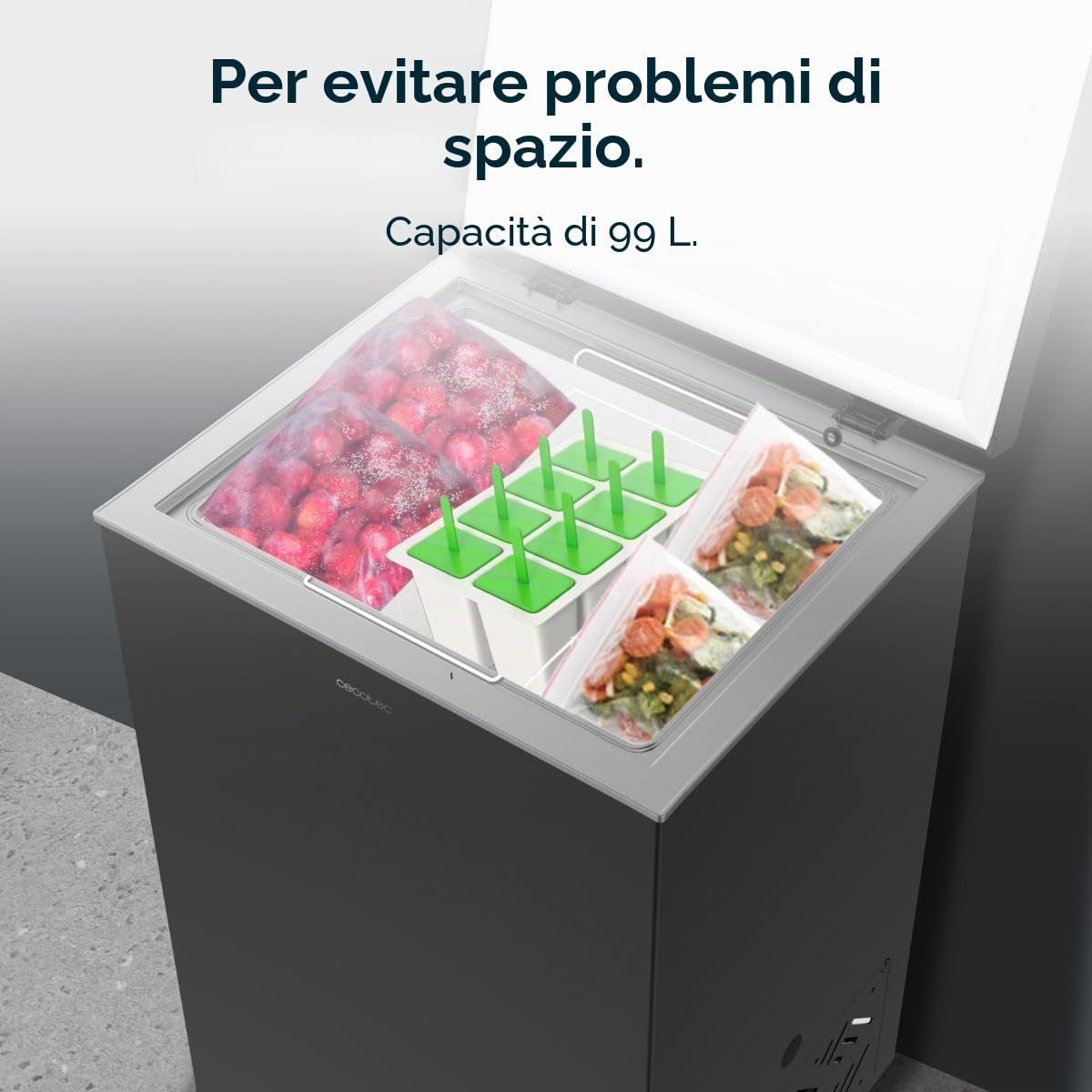 Cecotec Congelatore Orizzontale 99 L Bolero Coolmarket Chest 99 Black E. Finitura nera, alta 83,5 cm, convertibile in frigorifero e modalità Fast Freezing