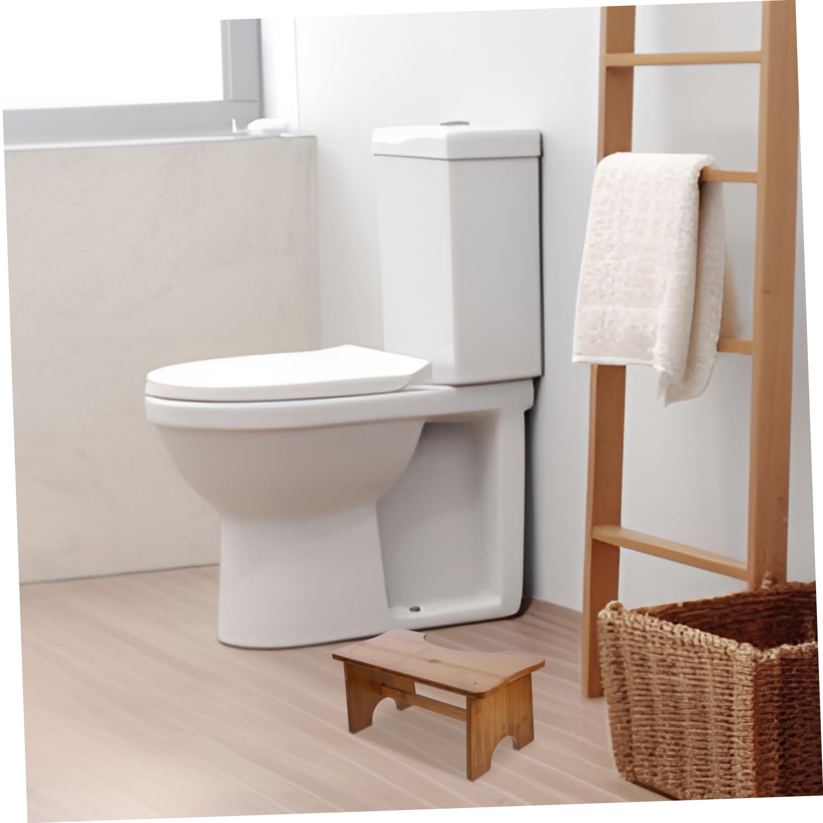 TOYANDONA Sgabello Da Bagno in Legno Massello Poggiapiedi Stabile Per Adulti e Struttura Naturale Per Uso in Bagno