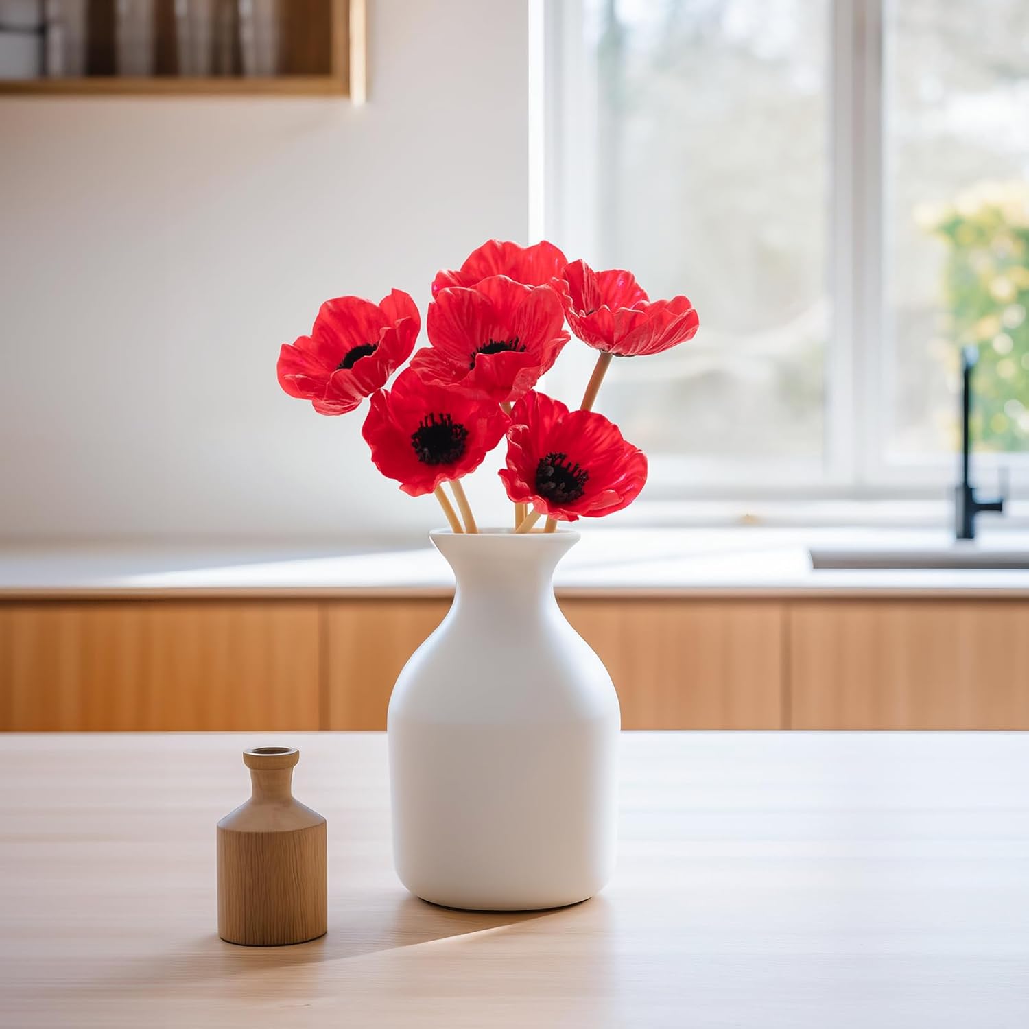 Floral Kingdom Artificial Poppy Flowers 8 Pcs 10 Inch Red - Real Touch Latex Poppies for Home Décor, Wedding Bouquets, Party Decorations, Bathroom Decor - Image 4