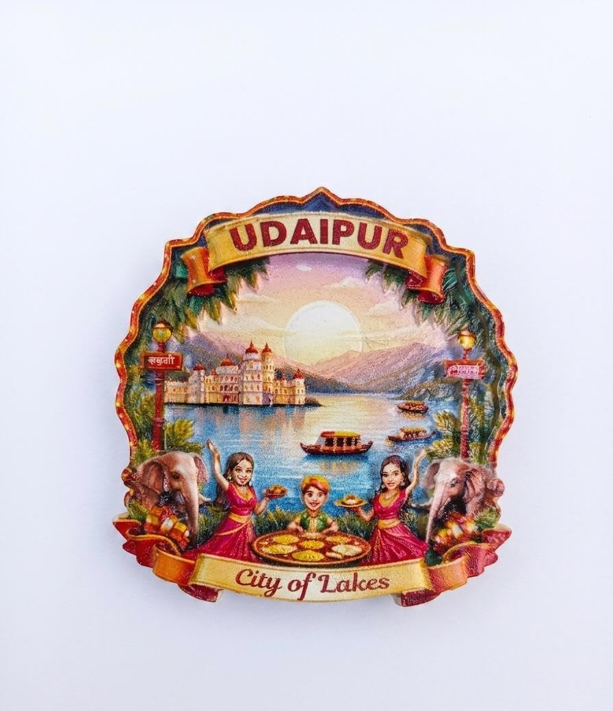Udaipur City of Lakes 3D Ceramic Fridge Magnet, Rajasthani Culture Art, City Palace Theme, Large Size 1 Piece-image-2