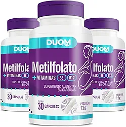 COMBO 3 METILFOLATO COM VITAMINAS B6 E B12 COM 30 CÁPSULAS CADA TOTAL 90 CÁPSULAS - DUOM