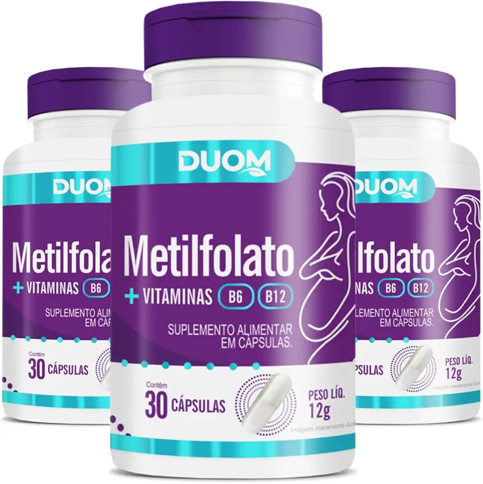 COMBO 3 METILFOLATO COM VITAMINAS B6 E B12 COM 30 CÁPSULAS CADA TOTAL 90 CÁPSULAS - DUOM