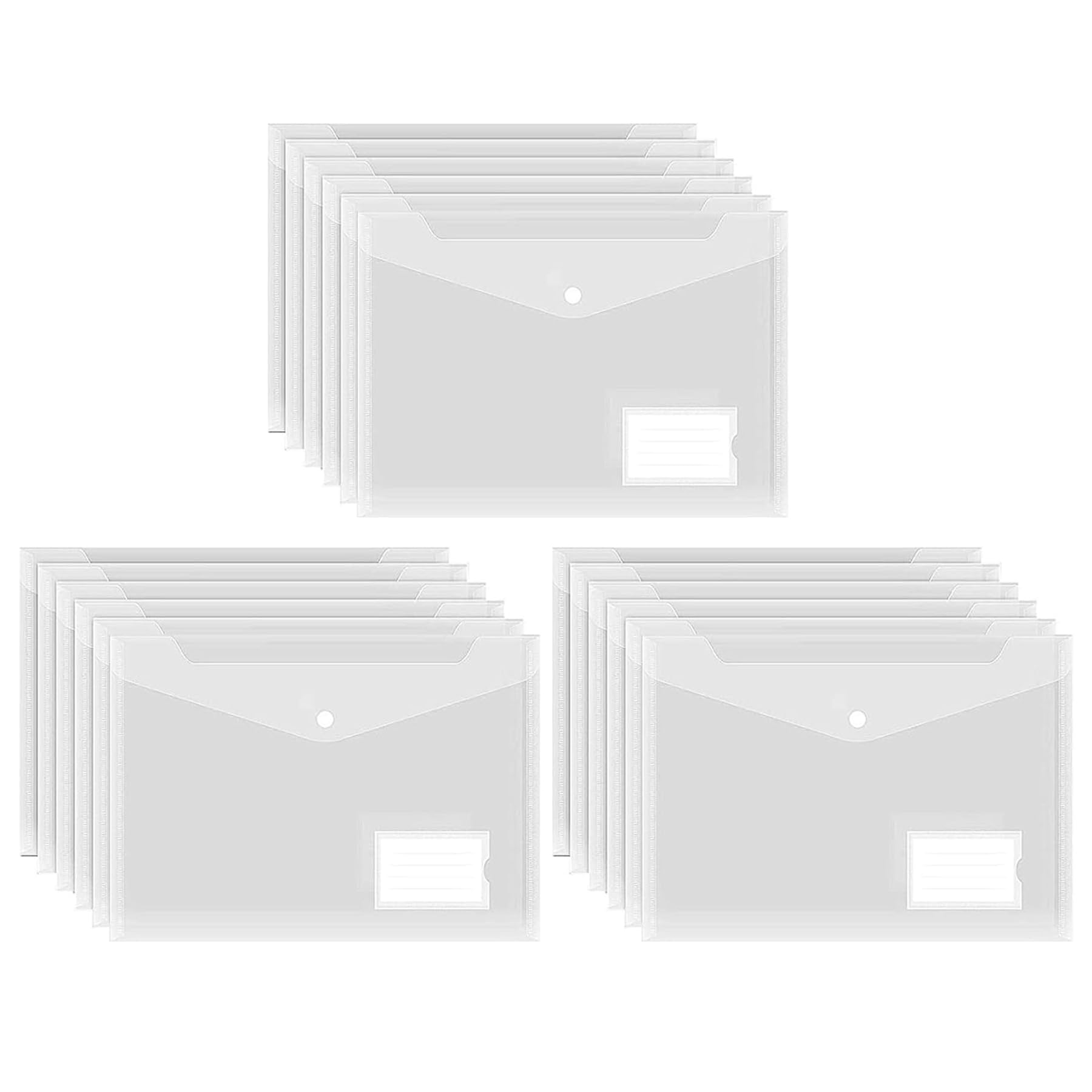 16 Pack Plastic Wallets A4 File Folders Plastic Transparent Document Folder with Label Pocket Snap Button Clear Files Envelope Pockets for Family Office