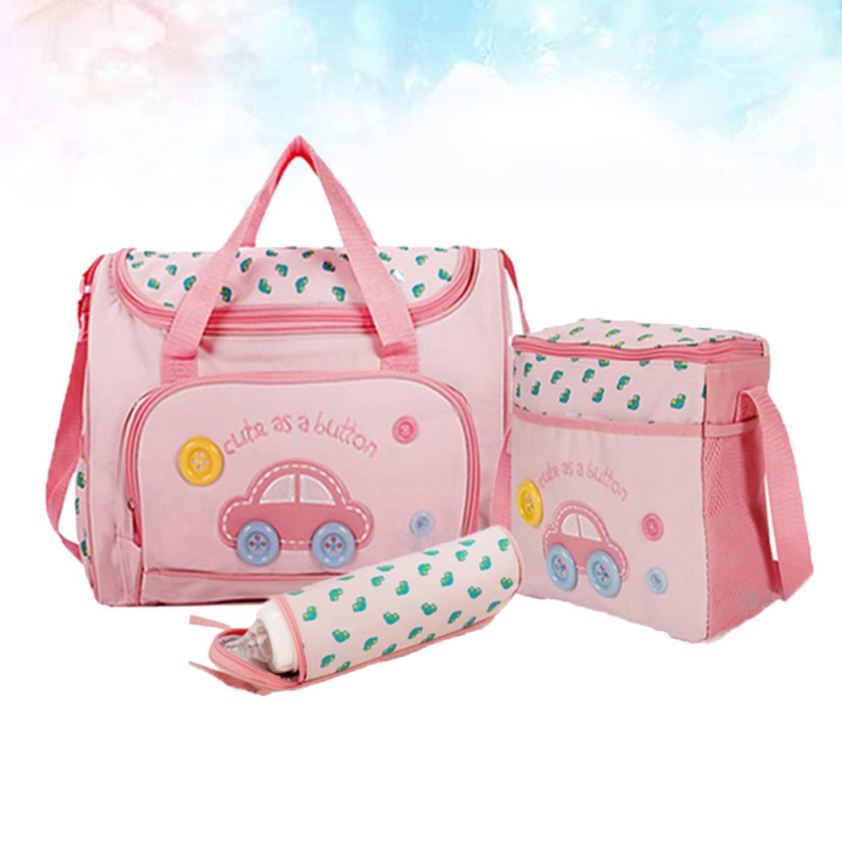UPKOCH Wickeltaschen Satz 4-in-1 mit Großem Fassungsvermögen Rosa | Oxford Gewebe, Pvc Futter, Verstellbarer Schultergurt, Satz mit Großer Tasche, Kleiner Tasche, Flasche