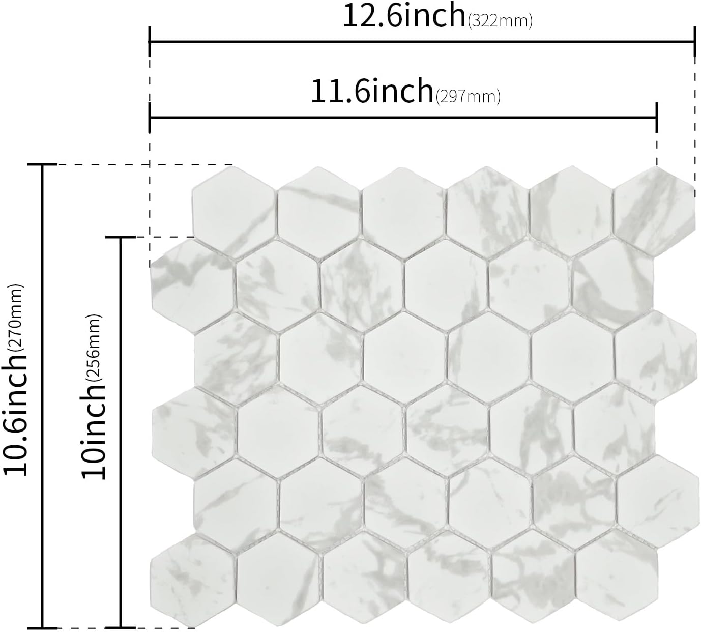 8-Sheet ‎Carrara White Hexagon Glass Mosaic,Tiles for Kitchen Bathroom Shower