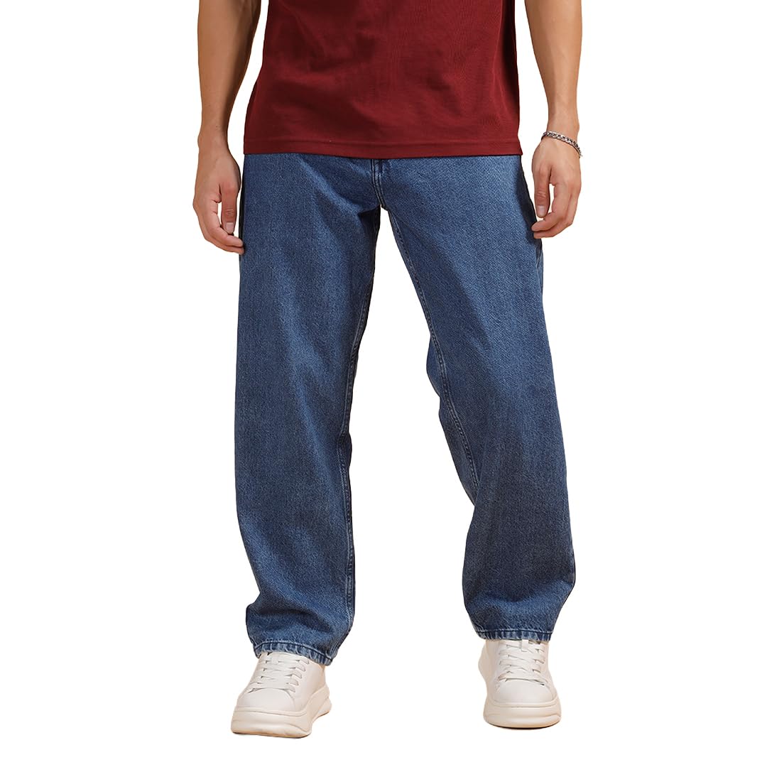 WROGN Men's 100% Cotton Mid-Rise Jeans | Loose Fit in neutral