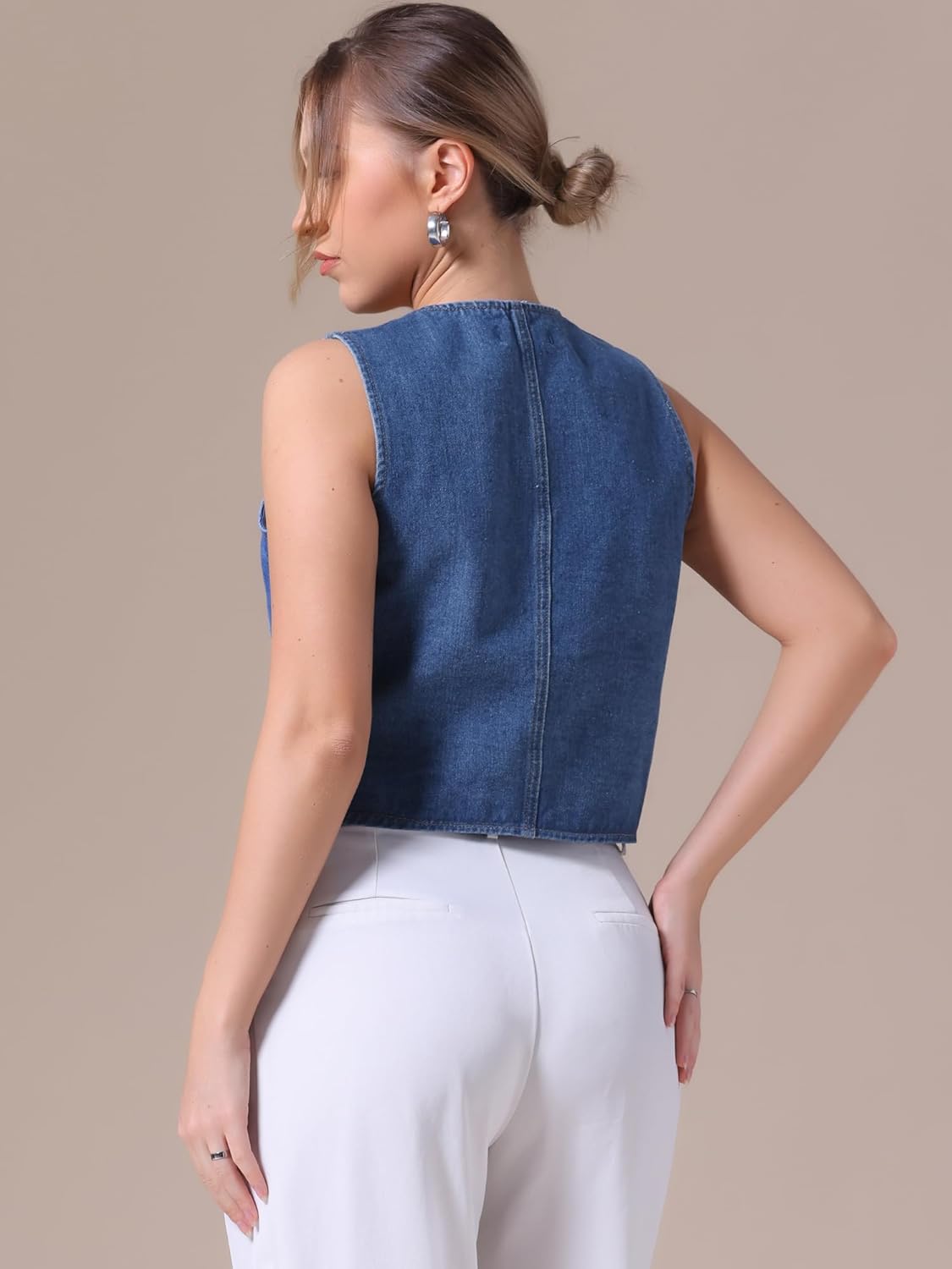 Women's Denim Vest V Neck Button Down Sleeveless Waistcoat Vest Top Western Outfits Casual Jean Vests - Image 4