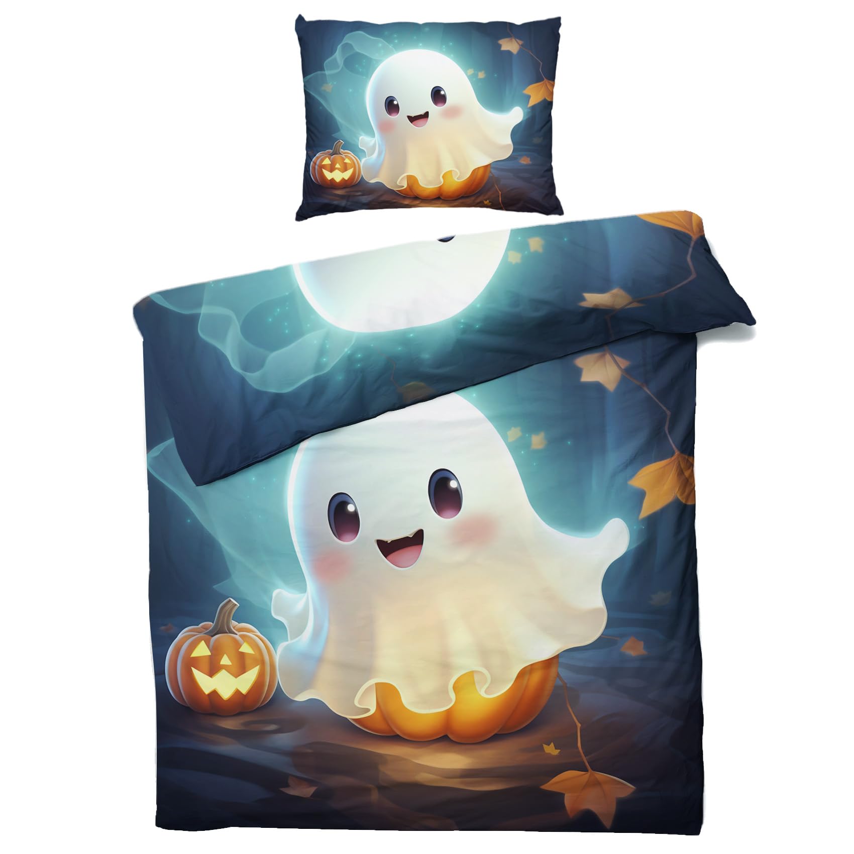 Geist Prinzessin Bettwäsche 135x200 Bügelfrei - Süße Halloween Kürbis Muster, Renforce Wendebettwäsche Set Mit Kissenbezug 80x80
