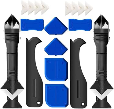 Silicone Caulking Tool Kit, 3 in 1 Caulk Remover Tool and Sealant Scraper with 5 Smoothing Pads, Caulk Finishing Tool for Bathroom, Kitchen, Window, Sink and Tile Seams2 sets