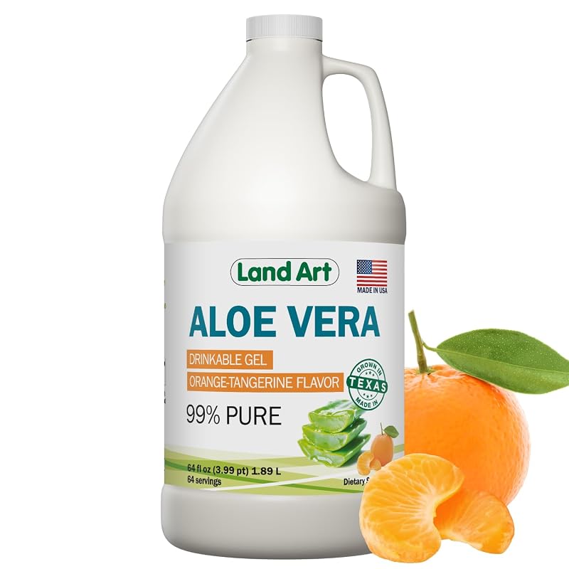 Land Art Gel de Aloe Vera para Consumo, 99,7%, Laranja e Tangerina, 1,89 L