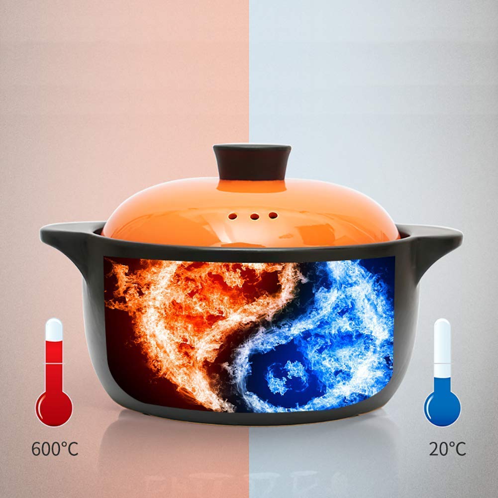 Pentola Multifunzione Antiaderente, casseruola a Cottura lenta Smaltata, casseruola in Ceramica, pentola in Terracotta Resistente al Calore con Coperchio Bibimbap E 3l