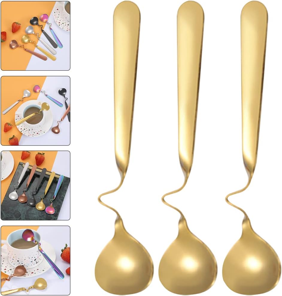 SHERCHPRY Black Decor 3Pcs Stainless Steel Jam Spoons with Curved Handle, Handle Honey Spoons, Coffee Mixing Spoons, Dessert Spoons for Tea Sugar Cake Ice, Golden Coffee Stirrers : Home & Kitchen