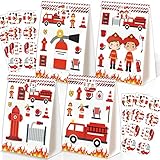 BQK 24pcs Firetruck Goodie Bags Fire Truck Birthday Party Supplies Firefighter Party Supplies Firetruck Birthday Decorations