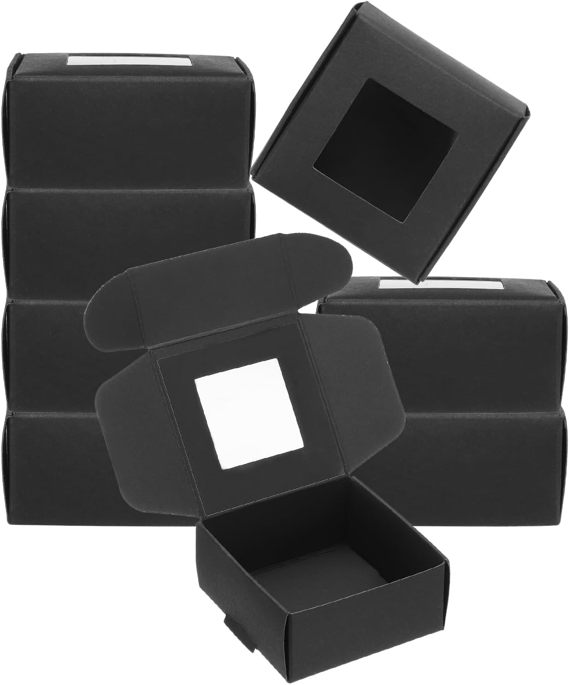 2.6"x2.6"x1.2" Paper Soap Box with Window, 20 Pack Homemade Soap Boxes Square Presents Packaging Boxes for Birthday Christmas DIY Craft, Black