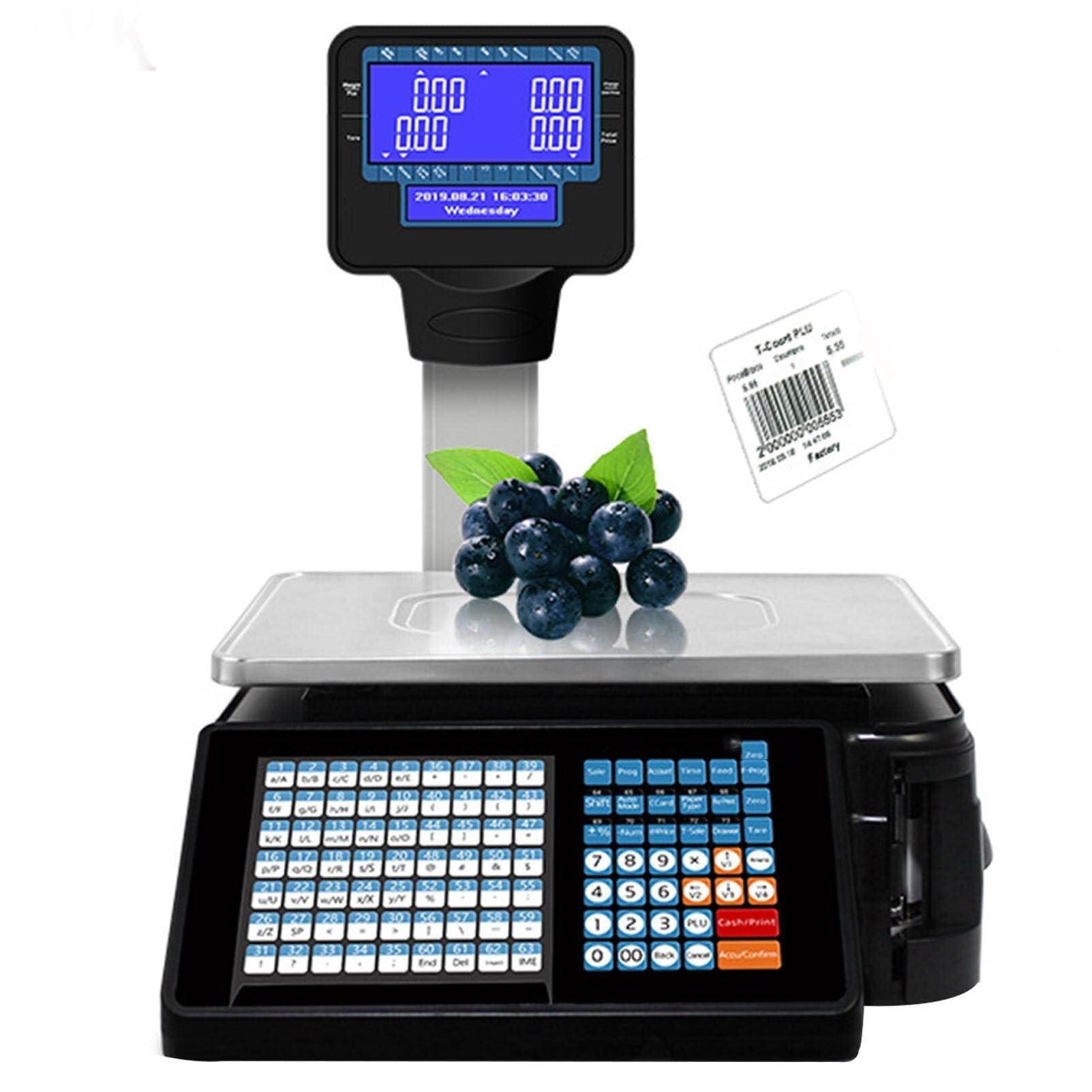 MYUYEE Digital Price Label Printing Scale With Thermal Printer, 30Kg Capacity Dual Display Scale For Supermarket, Food Retail Store, And Package Weighing