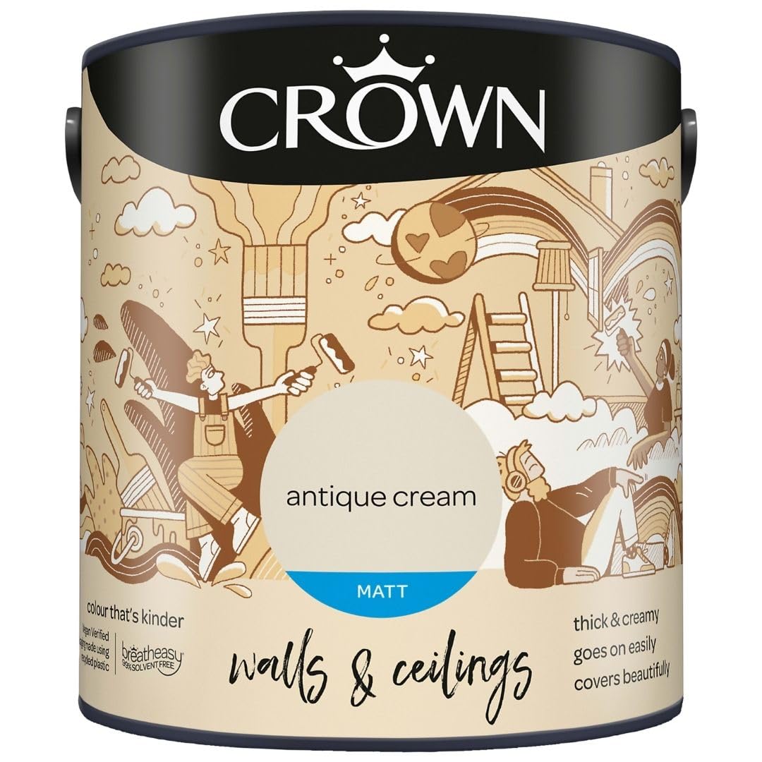 DRW Antique Cream Matt Emulsion Paint 2.5L | Interior Wall and Ceiling Paint | Smooth Flat Matt Finish | Durable Everyday Room Paint for Living Room Bedroom Hallway and Dining Room