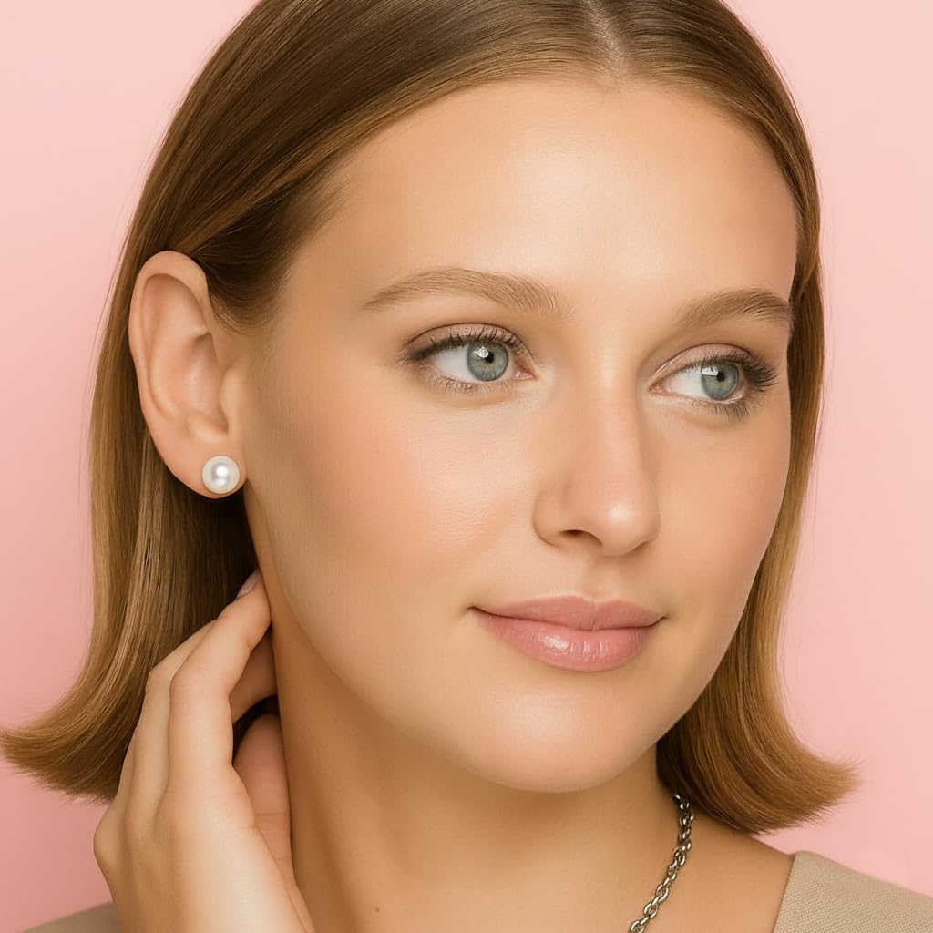 KEZEF Freshwater Pearl Stud Earrings for Women – AAA Quality Cultured Pearls on 925 Sterling Silver Post Rhodium or 14K Gold Plated, Sizes 6‑11 mm - Image 2