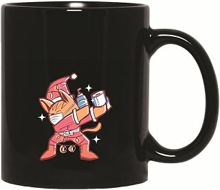 Christmas Gift for Cat Lovers Dabbing Cat with Santa Costume and Toilet Paper for Pet Owners 11oz 15oz Black Coffee Mug