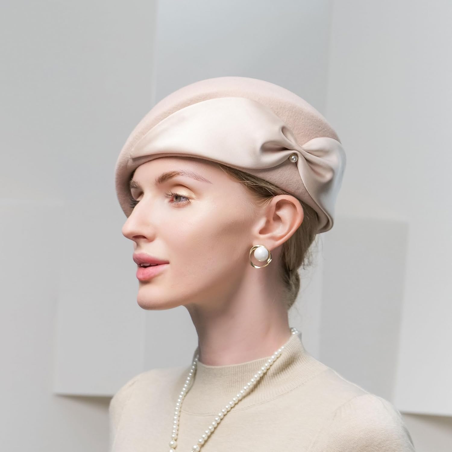 Wool Felt Beret Hat for Women - Bowknot Bead Decor, Winter Church Tea Party Fascinator, Wedding Cocktail Dress - Image 7