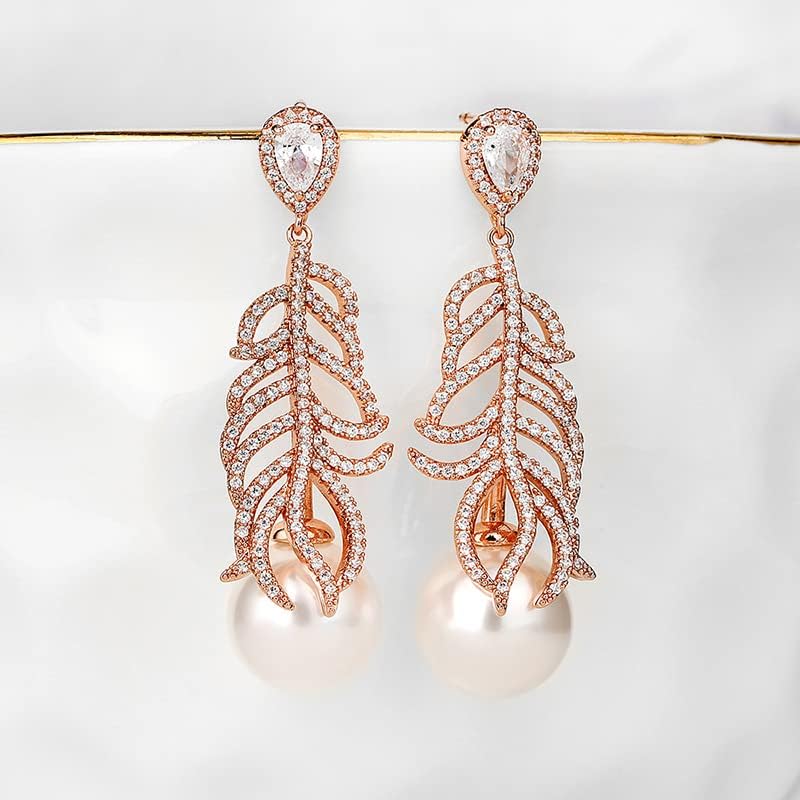 14K Gold Moissanite Pearl Drop Earrings for Women,Freshwater Cultured Pearl Branch Style Long Dangle Earrings,Fashion Jewelry Gift for Mom,Wife - Image 3