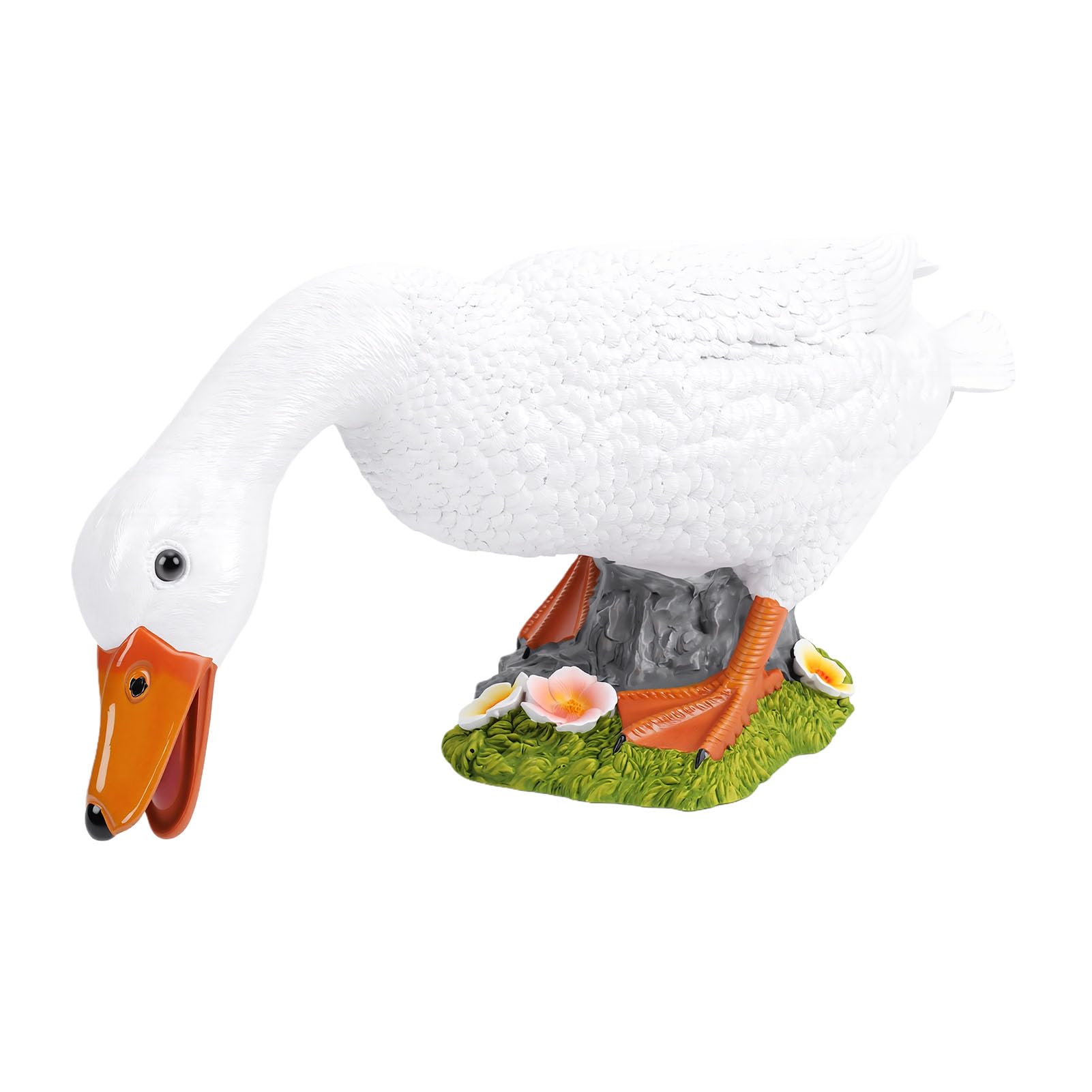 SIXRUN Statua di Anatra Scultura in Resina Dipinta a Mano di Anatra 20,67 X 7,09 X 8,66 Pollici Design Realistico di Foraggiamento Decorazione Esterna Resistente Agli Agenti Atmosferici per Giardino,