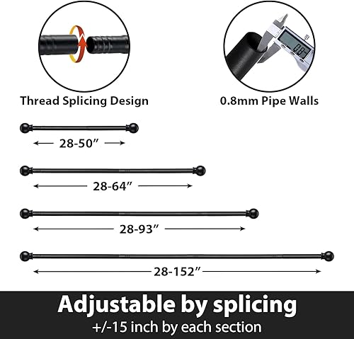 Miniatura 9 de BsBsBest Paquete de 2 barras de cortina negras de 39505264 pulgadas para ventanas de 58 pulgadas de diámetro ajustable para barra de cortina pequeña