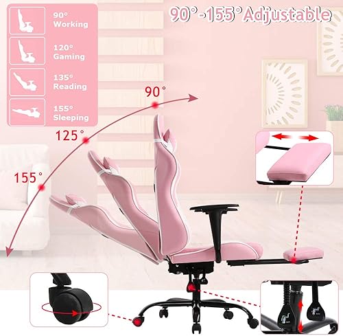 Miniatura 6 de Silla de oficina para videojuegos, silla de ordenador de respaldo alto, ergonómica para PC con soporte lumbar y reposapiés retráctil, de piel