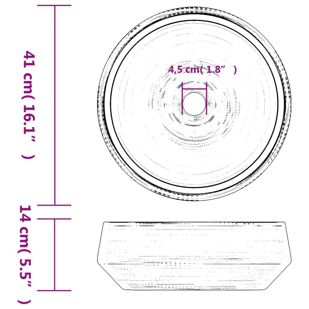 ShGaxin Lavabo sobre encimera Redondo cerámica Gris Φ41x14 cm, Fregadero, Lavabo Baño, Lavamanos Baño, Lavatorio Casa De Banho, Mueble Lavabo sobre Encimera - 155066