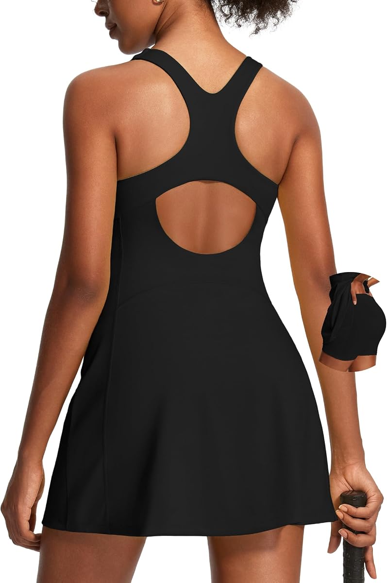 Vestido atlético para mujer vestido de tenis con pantalones cortos debajo Easy Peezy cuello cuadrado entrenamiento golf vestidos de verano